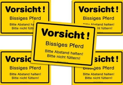Stallschild | Weideschild | Vorsicht - Bissiges Pferd 10x15 cm 5 er Set